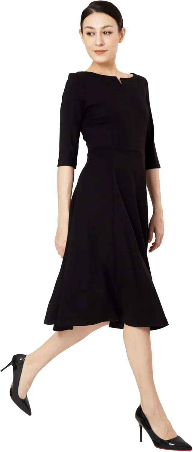 Marycrafts Women's Fit Flare Tea Midi Dress for Office Business Work