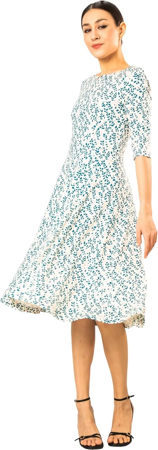 Marycrafts Women's Fit Flare Tea Midi Dress for Office Business Work