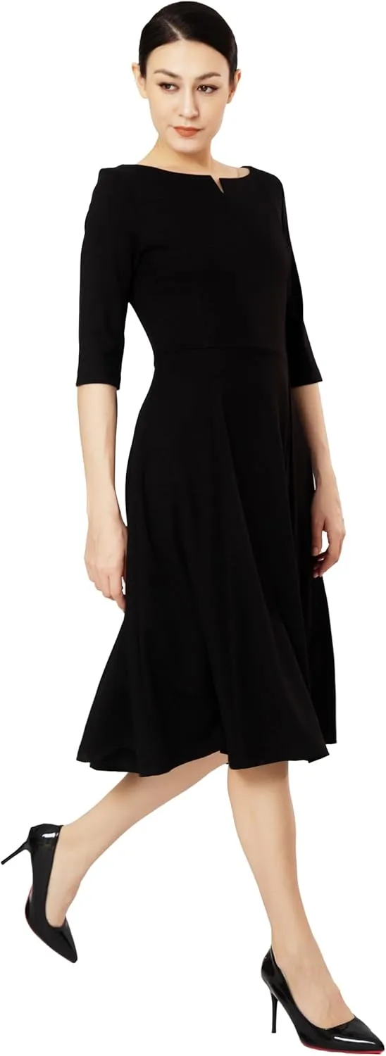 Marycrafts Women's Fit Flare Tea Midi Dress for Office Business Work