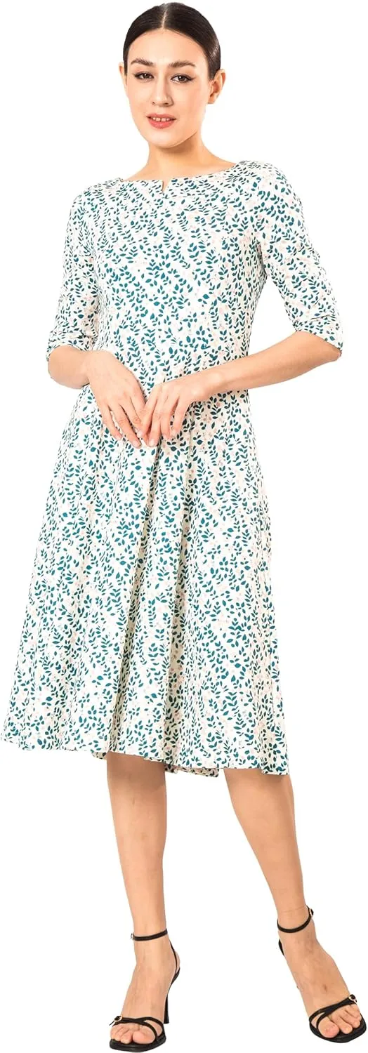 Marycrafts Women's Fit Flare Tea Midi Dress for Office Business Work