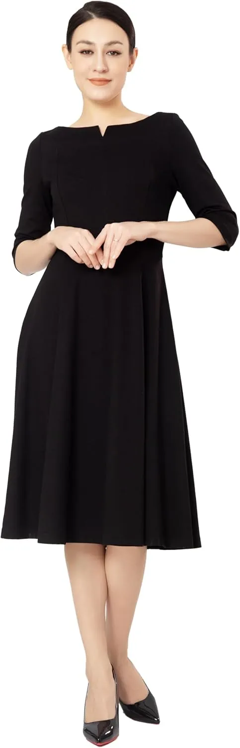 Marycrafts Women's Fit Flare Tea Midi Dress for Office Business Work