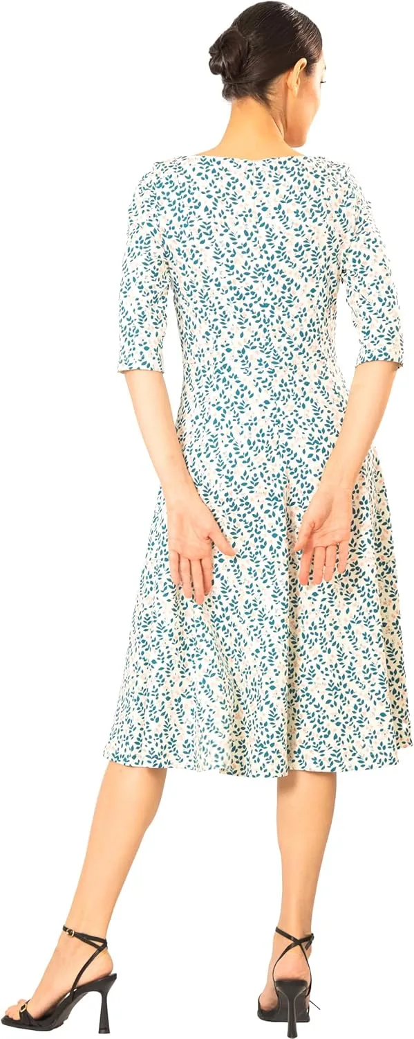 Marycrafts Women's Fit Flare Tea Midi Dress for Office Business Work