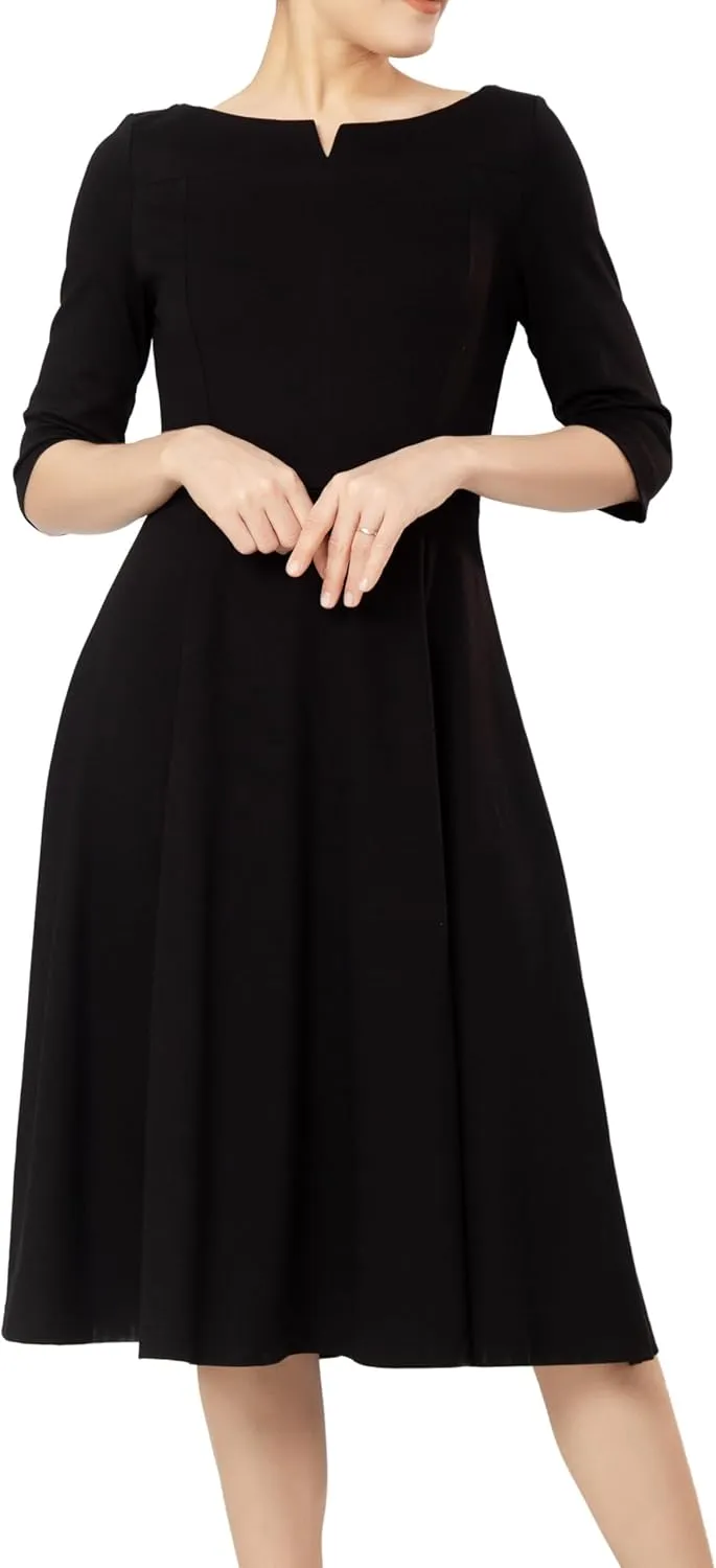 Marycrafts Women's Fit Flare Tea Midi Dress for Office Business Work