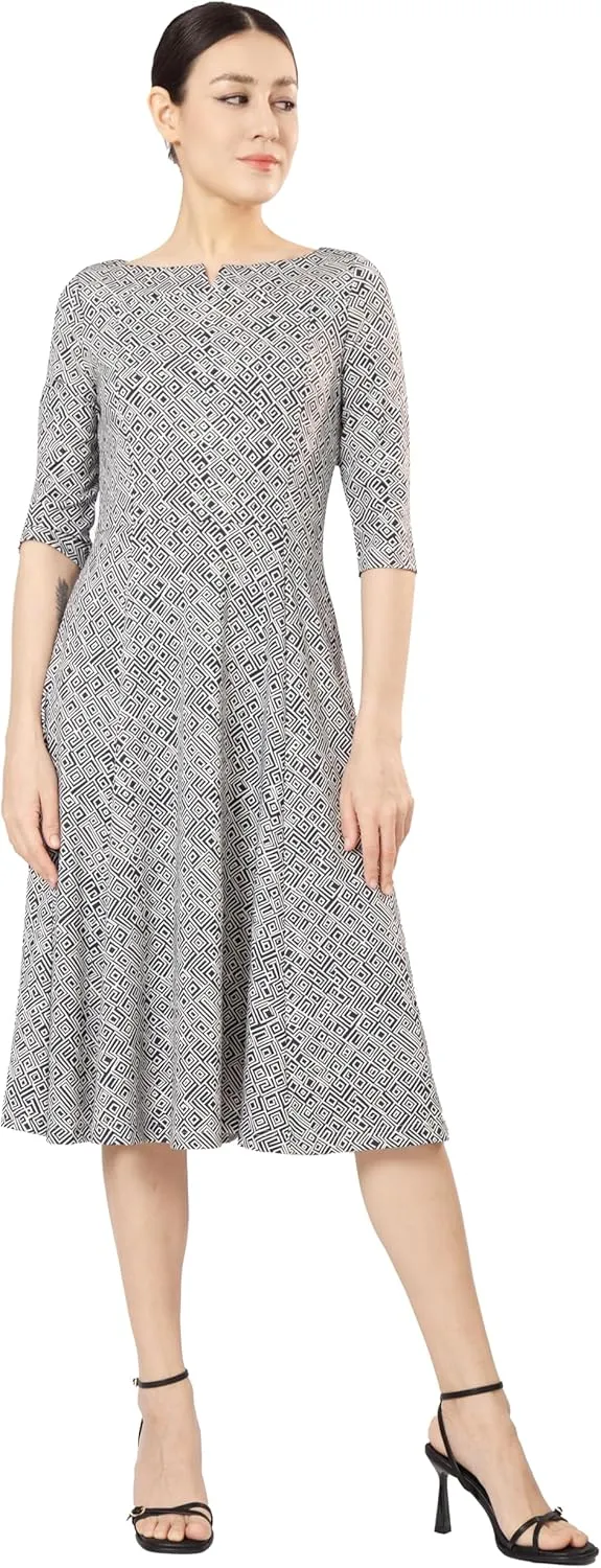 Marycrafts Women's Fit Flare Tea Midi Dress for Office Business Work