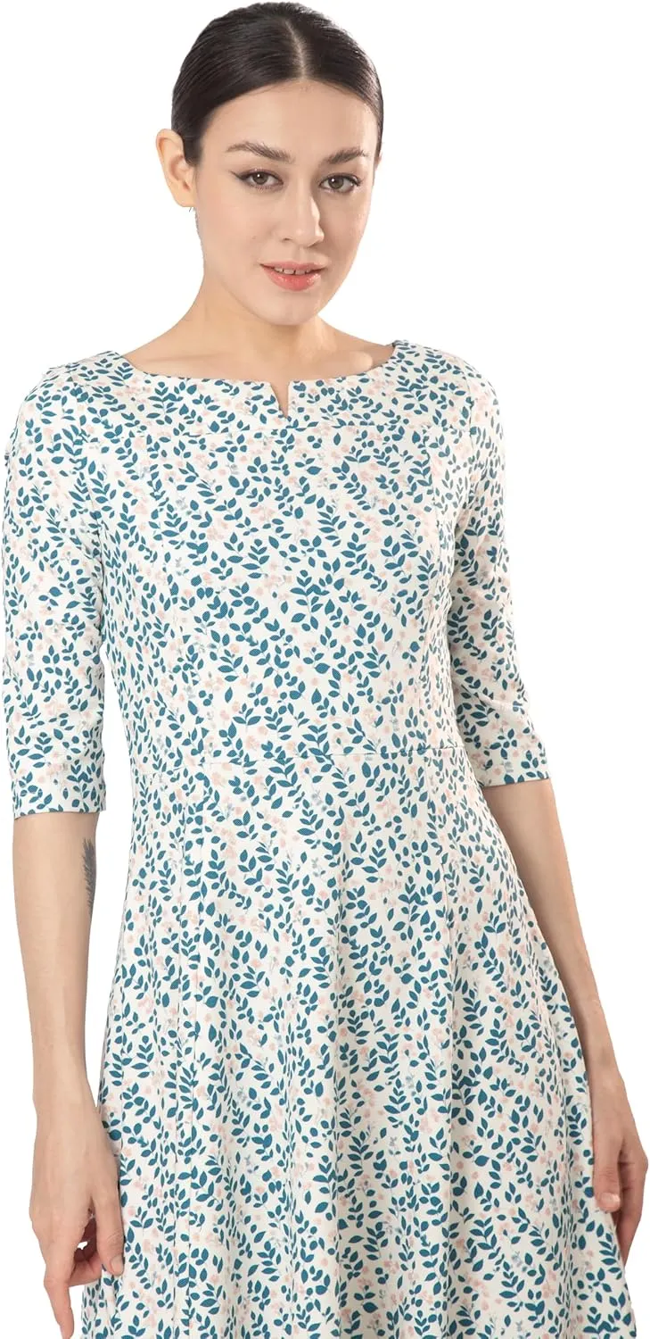 Marycrafts Women's Fit Flare Tea Midi Dress for Office Business Work