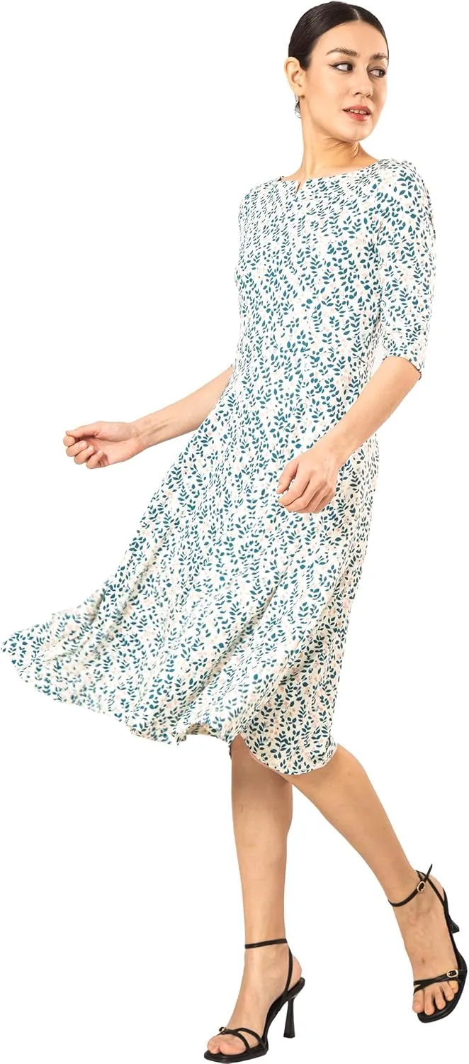 Marycrafts Women's Fit Flare Tea Midi Dress for Office Business Work