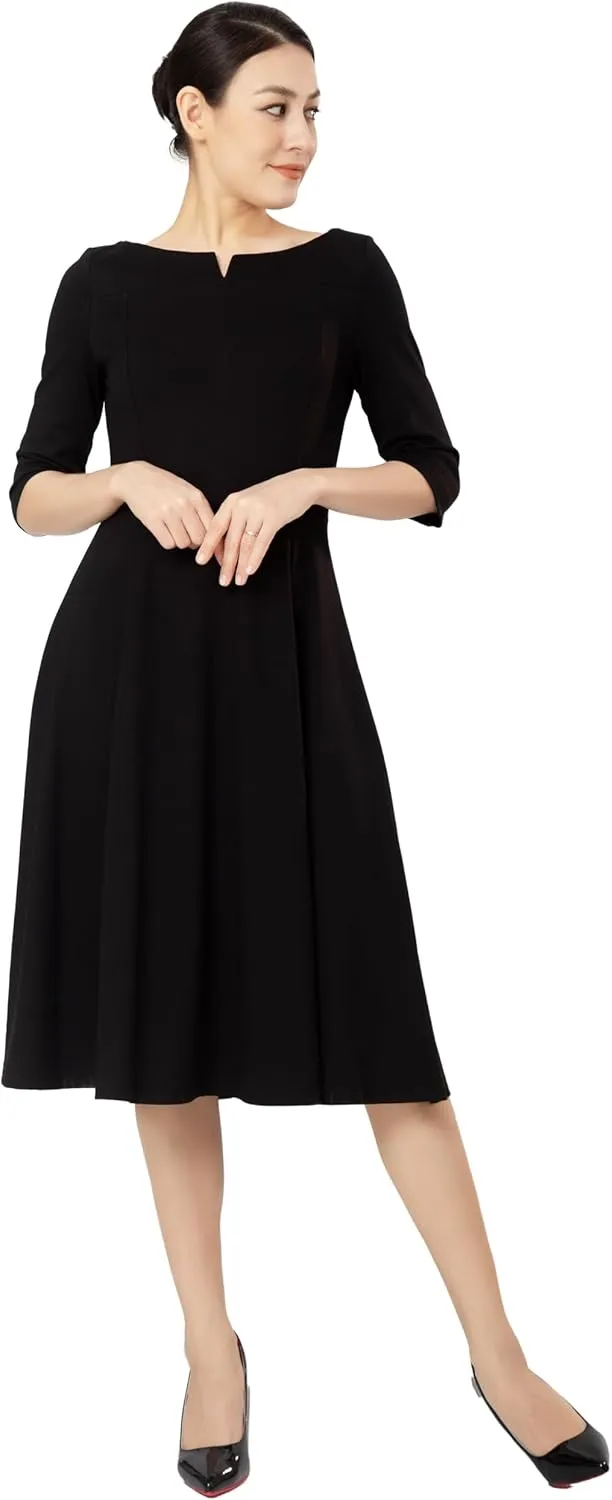 Marycrafts Women's Fit Flare Tea Midi Dress for Office Business Work