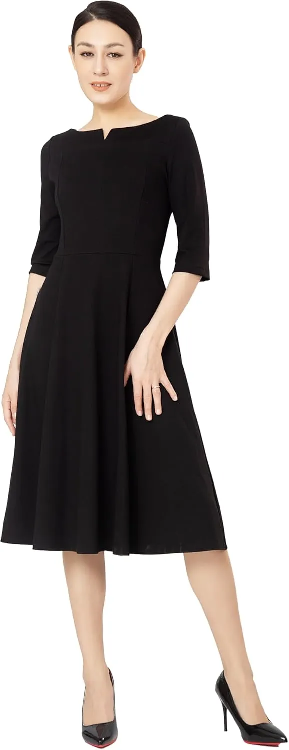 Marycrafts Women's Fit Flare Tea Midi Dress for Office Business Work
