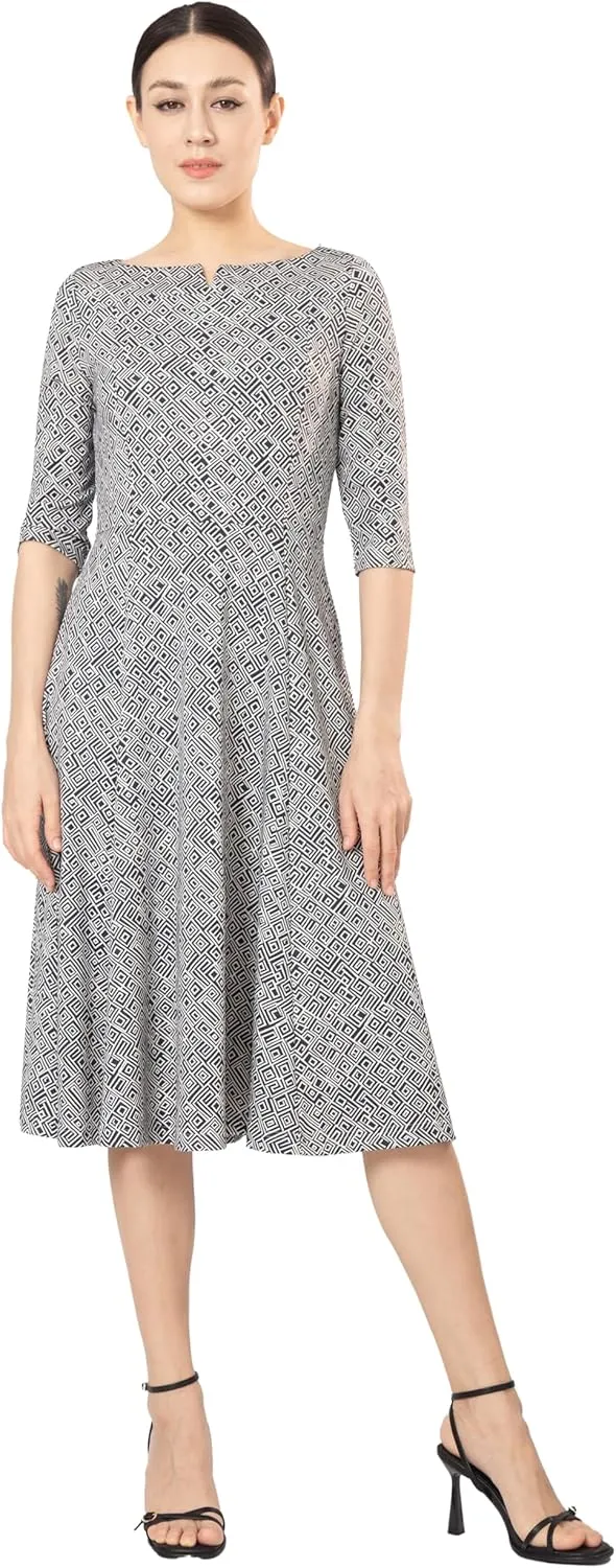 Marycrafts Women's Fit Flare Tea Midi Dress for Office Business Work