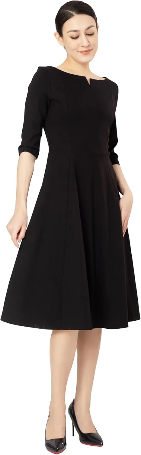 Marycrafts Women's Fit Flare Tea Midi Dress for Office Business Work