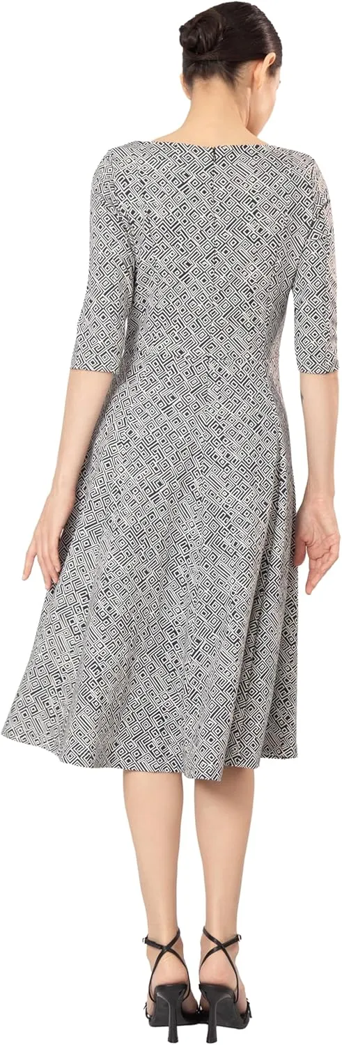 Marycrafts Women's Fit Flare Tea Midi Dress for Office Business Work