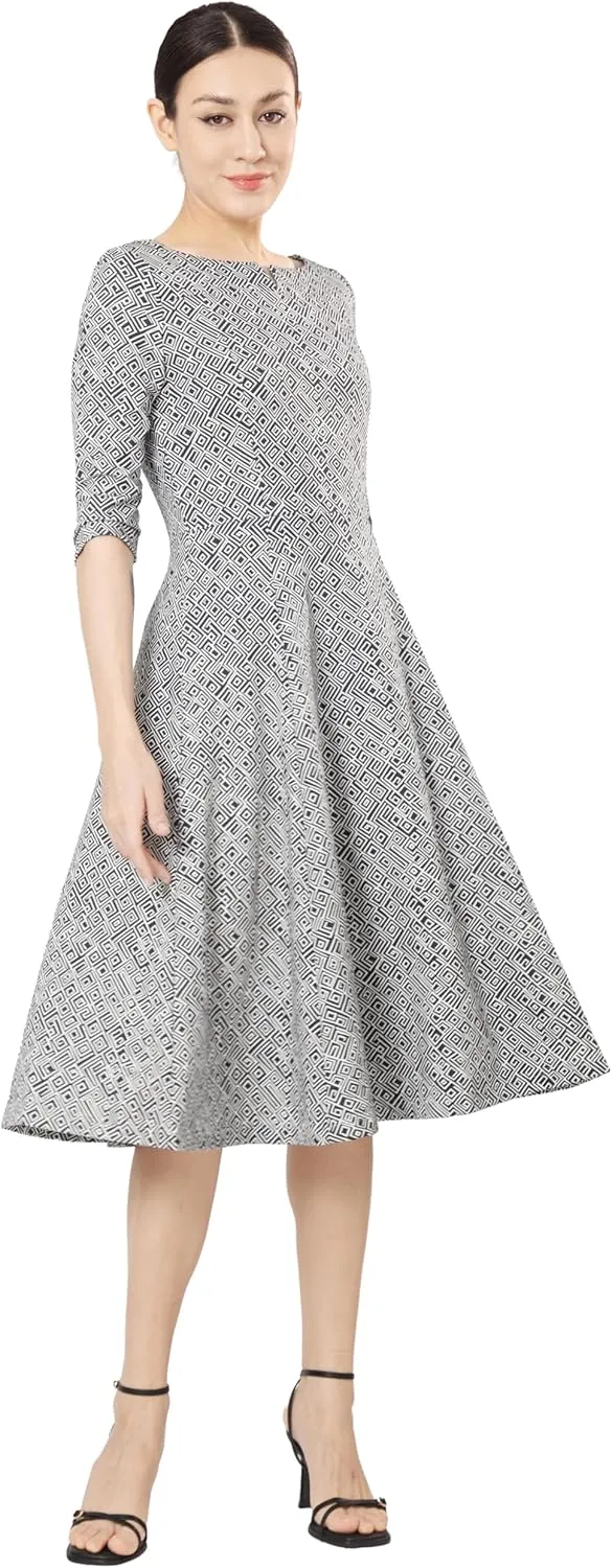 Marycrafts Women's Fit Flare Tea Midi Dress for Office Business Work