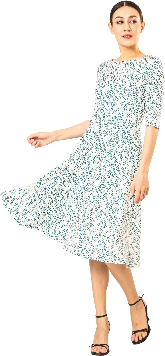 Marycrafts Women's Fit Flare Tea Midi Dress for Office Business Work