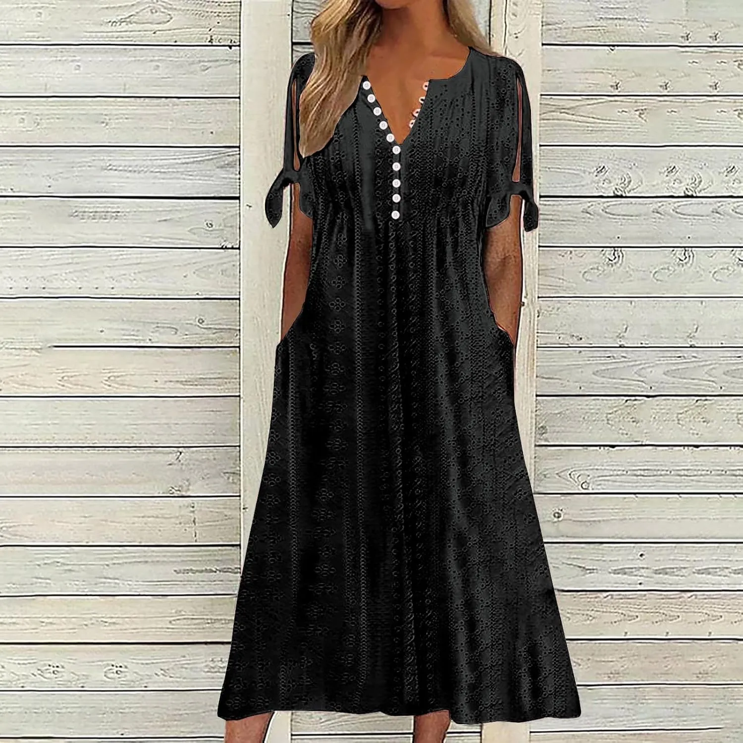Maxi Long Dresses for Women 2025 Trendy Short Sleeve Eyelet Tshirt Dress Casual Summer Beach Vacation Sundress