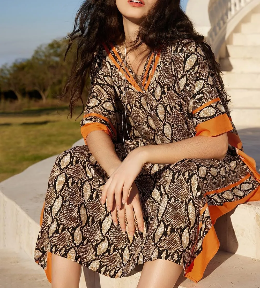 MEILING Long Kaftan Dresses Cover Up for Swimwear Women Plus Size Ethnic Print Caftan Resort Dress