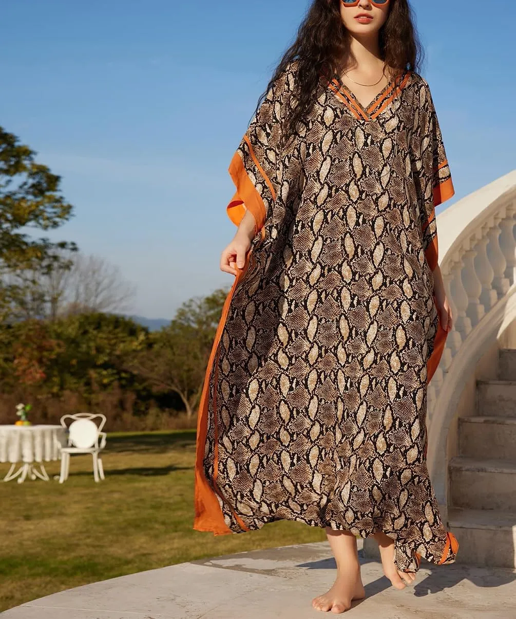 MEILING Long Kaftan Dresses Cover Up for Swimwear Women Plus Size Ethnic Print Caftan Resort Dress