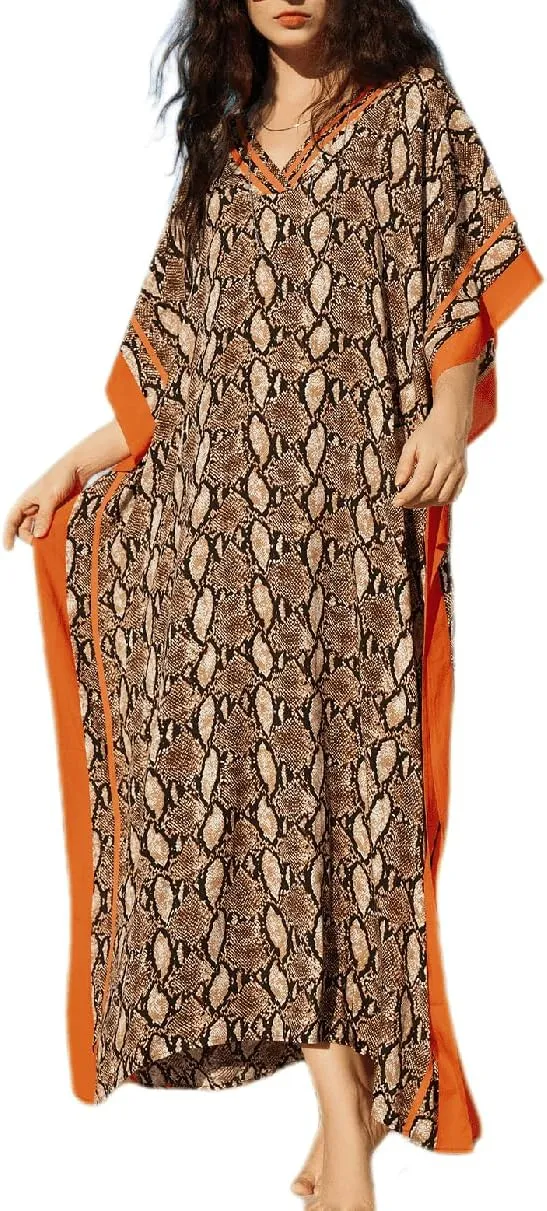 MEILING Long Kaftan Dresses Cover Up for Swimwear Women Plus Size Ethnic Print Caftan Resort Dress