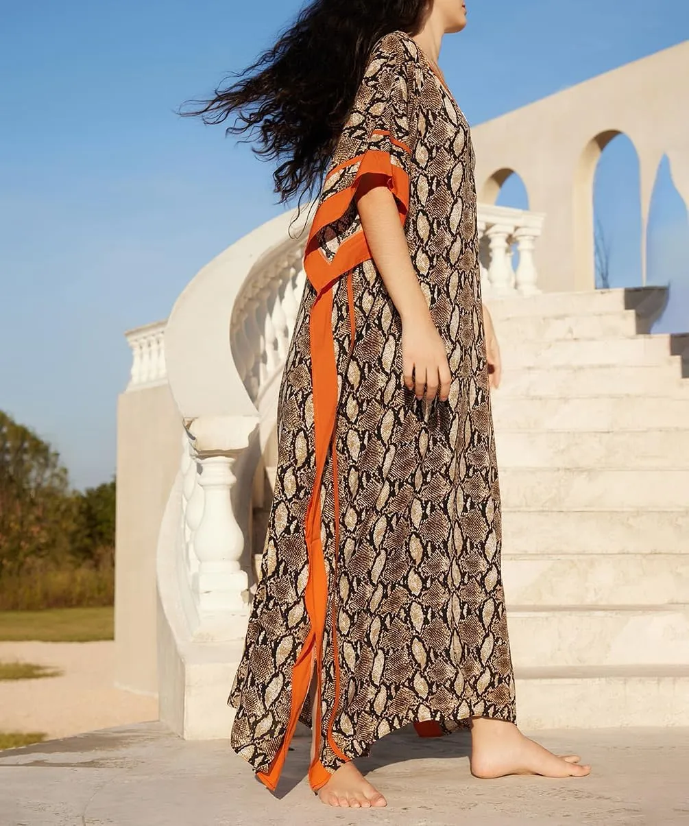 MEILING Long Kaftan Dresses Cover Up for Swimwear Women Plus Size Ethnic Print Caftan Resort Dress