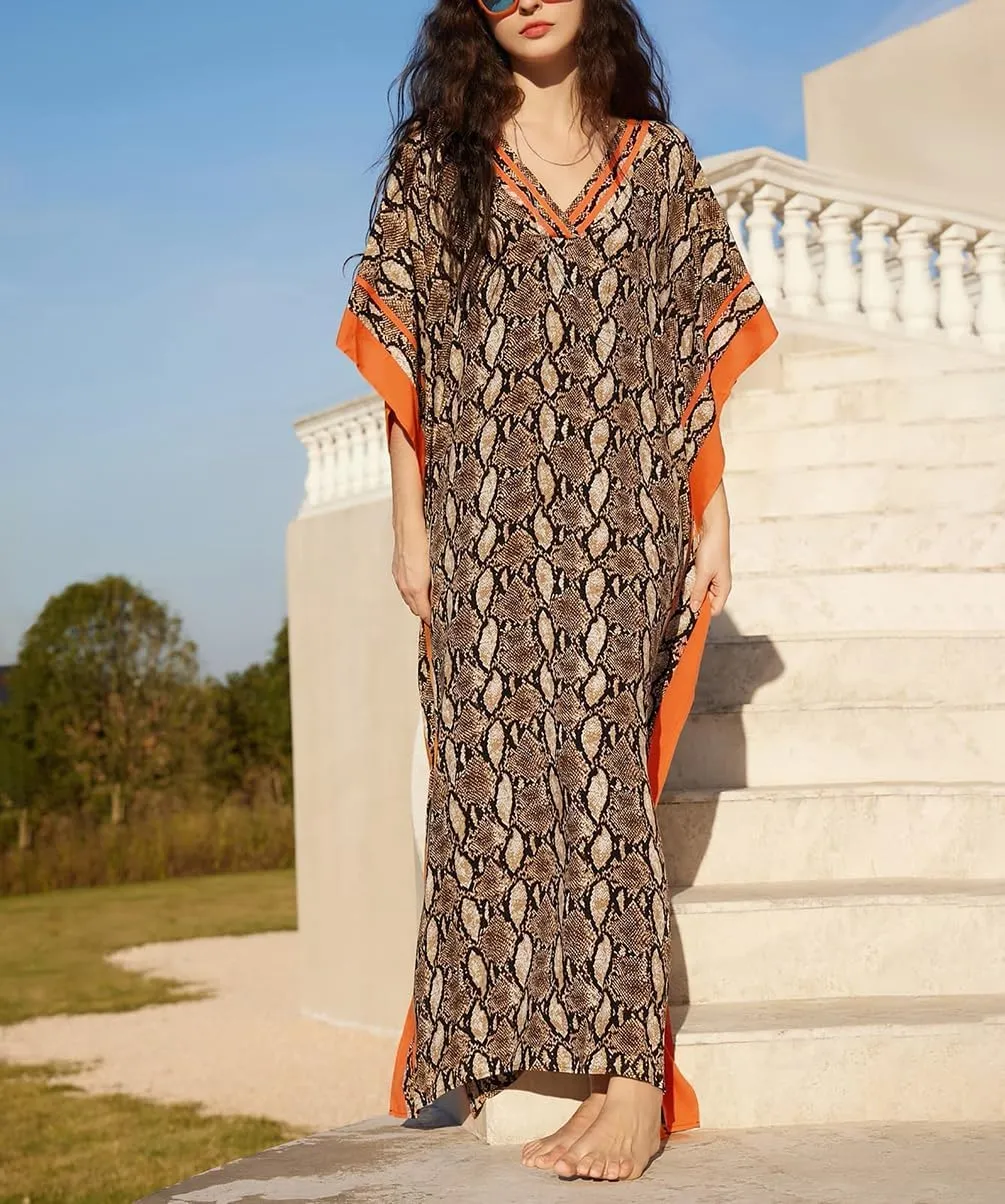 MEILING Long Kaftan Dresses Cover Up for Swimwear Women Plus Size Ethnic Print Caftan Resort Dress