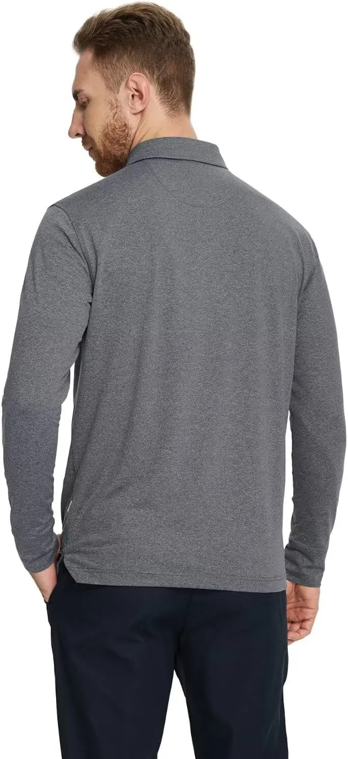 Mens Long Sleeve Classic Polo Shirts Casual Fashion Polo Shirts Office Work Golf Shirts for Men