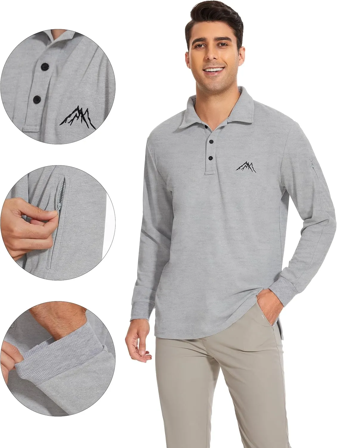 Mens Long Sleeve Classic Polo Shirts Casual Fashion Polo Shirts Office Work Polo Shirts for Men