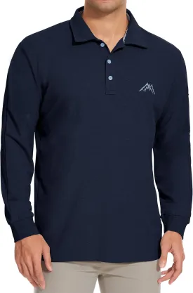 Mens Long Sleeve Classic Polo Shirts Casual Fashion Polo Shirts Office Work Polo Shirts for Men