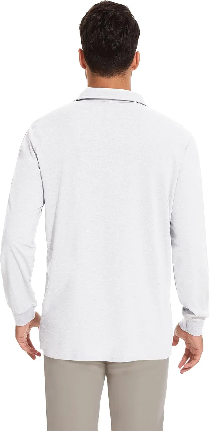 Mens Long Sleeve Classic Polo Shirts Casual Fashion Polo Shirts Office Work Polo Shirts for Men