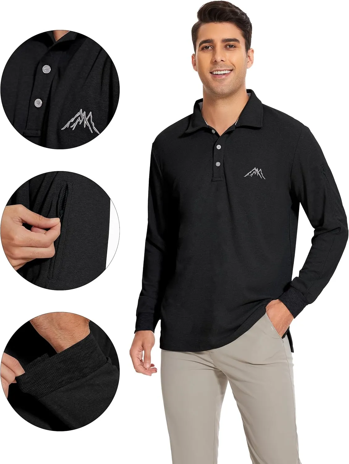 Mens Long Sleeve Classic Polo Shirts Casual Fashion Polo Shirts Office Work Polo Shirts for Men