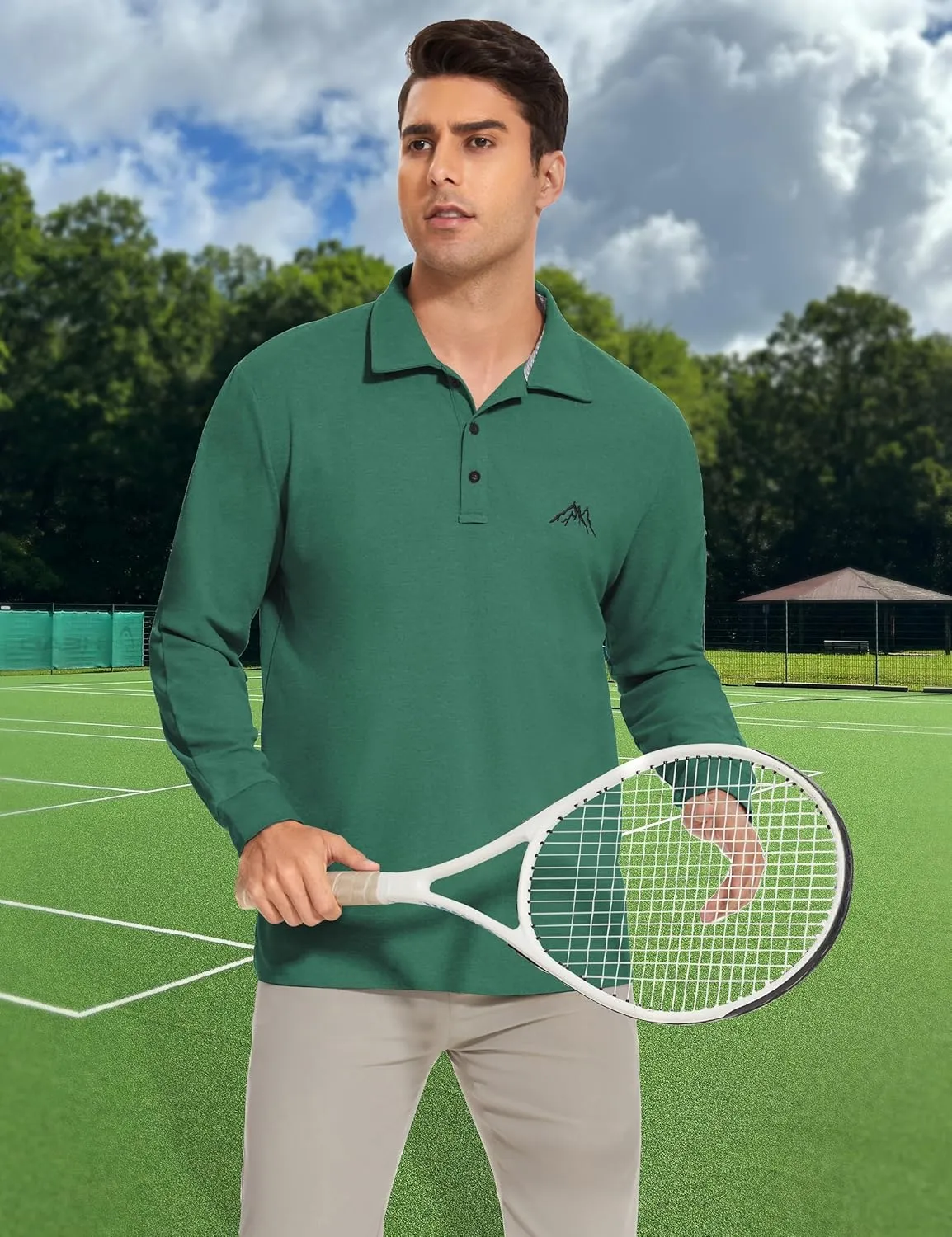 Mens Long Sleeve Classic Polo Shirts Casual Fashion Polo Shirts Office Work Polo Shirts for Men