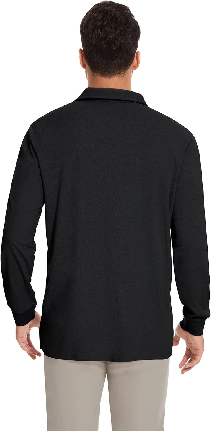Mens Long Sleeve Classic Polo Shirts Casual Fashion Polo Shirts Office Work Polo Shirts for Men