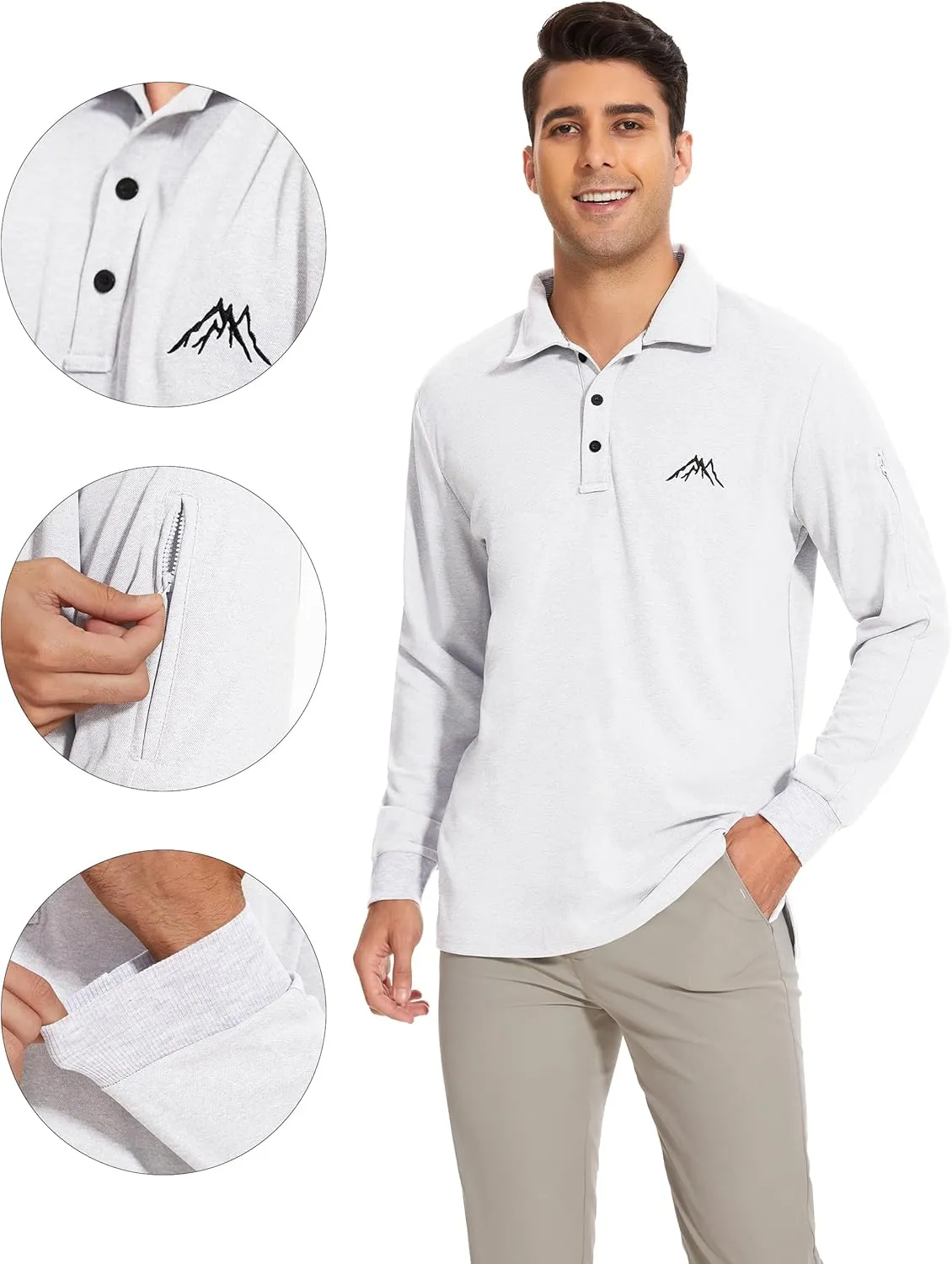 Mens Long Sleeve Classic Polo Shirts Casual Fashion Polo Shirts Office Work Polo Shirts for Men