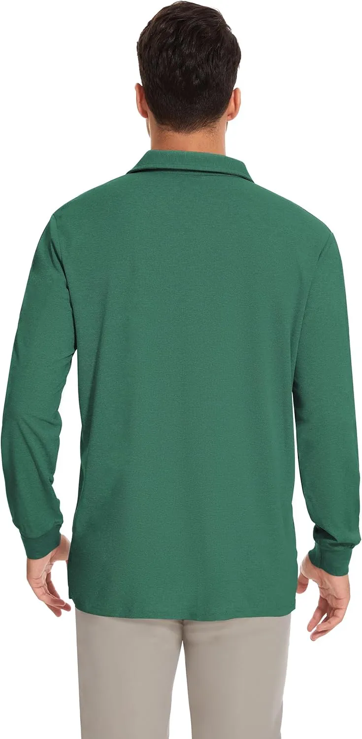 Mens Long Sleeve Classic Polo Shirts Casual Fashion Polo Shirts Office Work Polo Shirts for Men