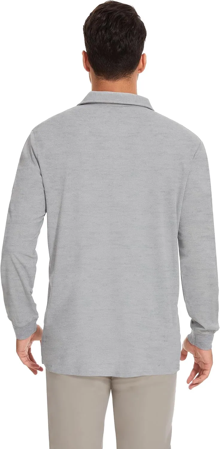 Mens Long Sleeve Classic Polo Shirts Casual Fashion Polo Shirts Office Work Polo Shirts for Men
