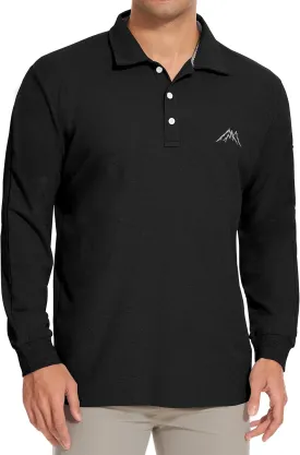 Mens Long Sleeve Classic Polo Shirts Casual Fashion Polo Shirts Office Work Polo Shirts for Men