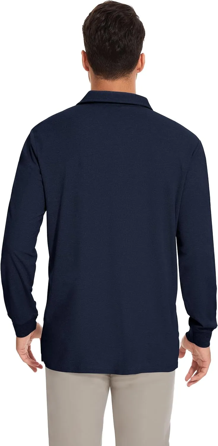 Mens Long Sleeve Classic Polo Shirts Casual Fashion Polo Shirts Office Work Polo Shirts for Men