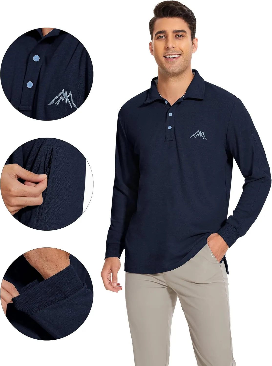 Mens Long Sleeve Classic Polo Shirts Casual Fashion Polo Shirts Office Work Polo Shirts for Men