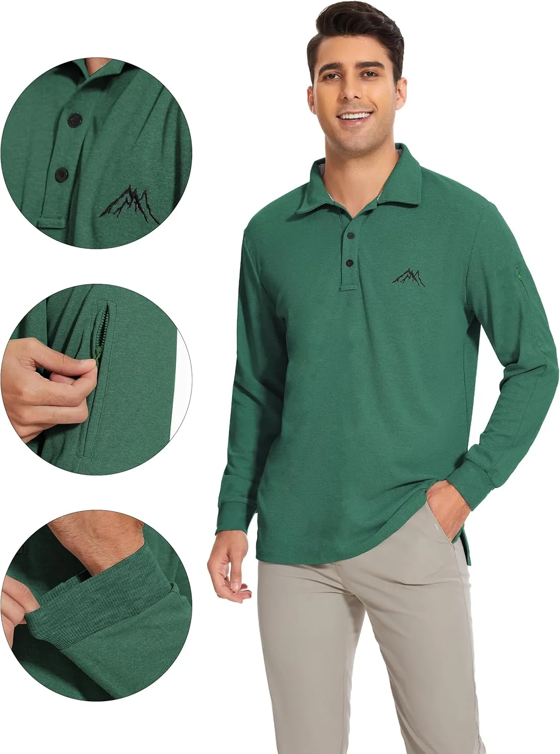 Mens Long Sleeve Classic Polo Shirts Casual Fashion Polo Shirts Office Work Polo Shirts for Men
