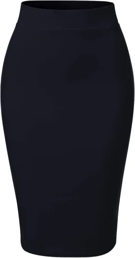 MixMatchy Women's Office Work Pencil Skirt Stretch High Waist Knee Length Bodycon for Business Casual