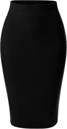 MixMatchy Women's Office Work Pencil Skirt Stretch High Waist Knee Length Bodycon for Business Casual