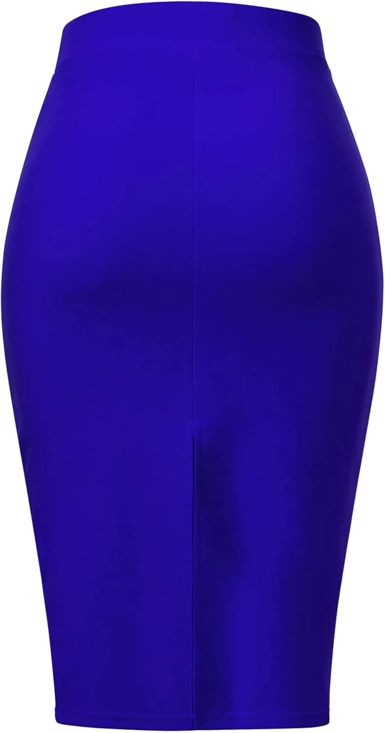 MixMatchy Women's Office Work Pencil Skirt Stretch High Waist Knee Length Bodycon for Business Casual