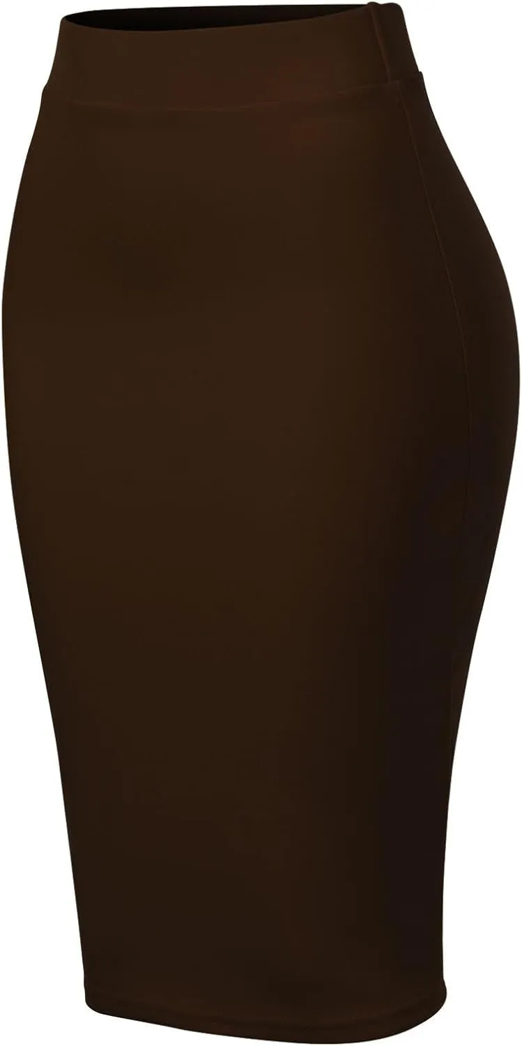 MixMatchy Women's Office Work Pencil Skirt Stretch High Waist Knee Length Bodycon for Business Casual