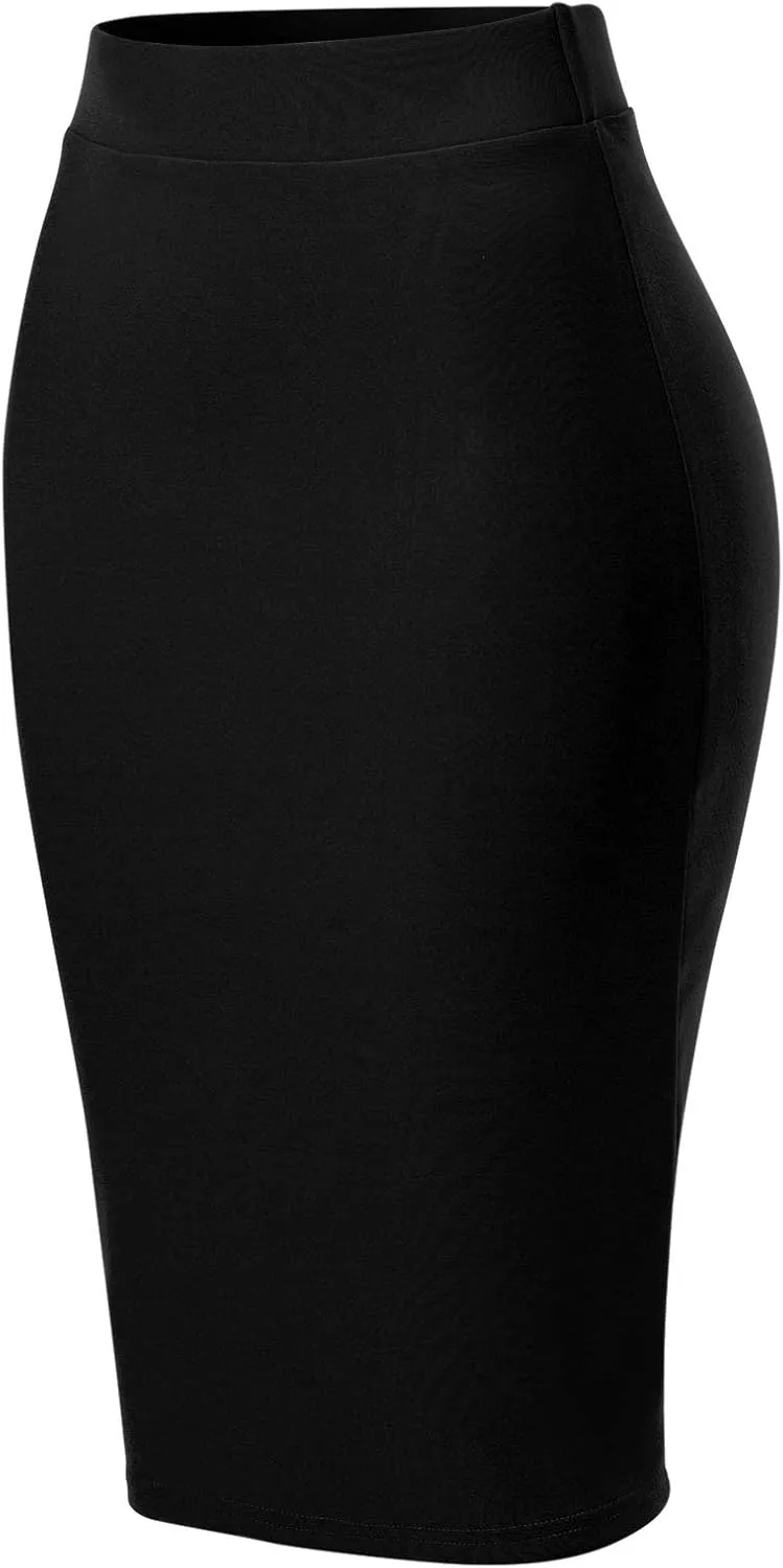 MixMatchy Women's Office Work Pencil Skirt Stretch High Waist Knee Length Bodycon for Business Casual