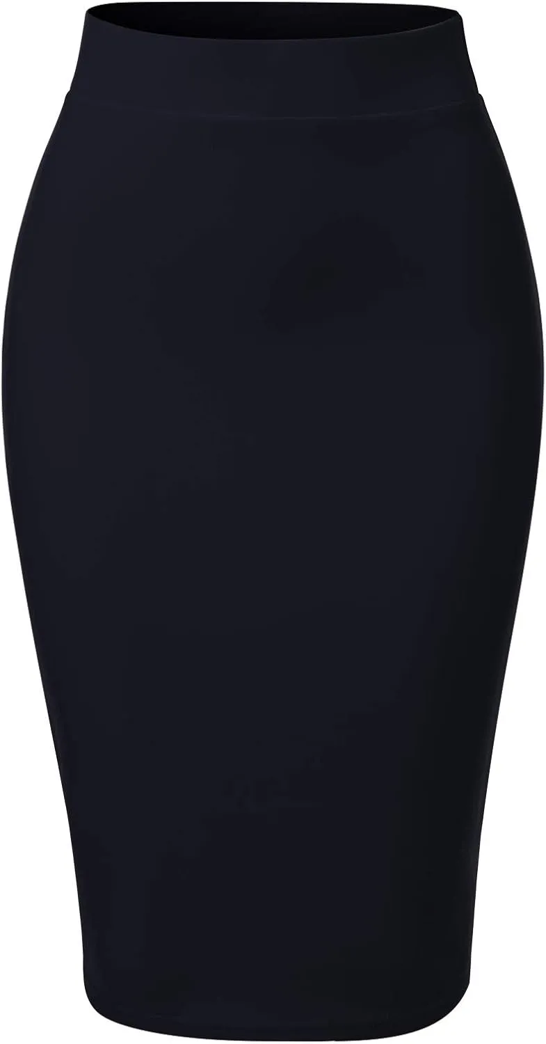 MixMatchy Women's Office Work Pencil Skirt Stretch High Waist Knee Length Bodycon for Business Casual