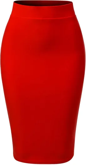 MixMatchy Women's Office Work Pencil Skirt Stretch High Waist Knee Length Bodycon for Business Casual