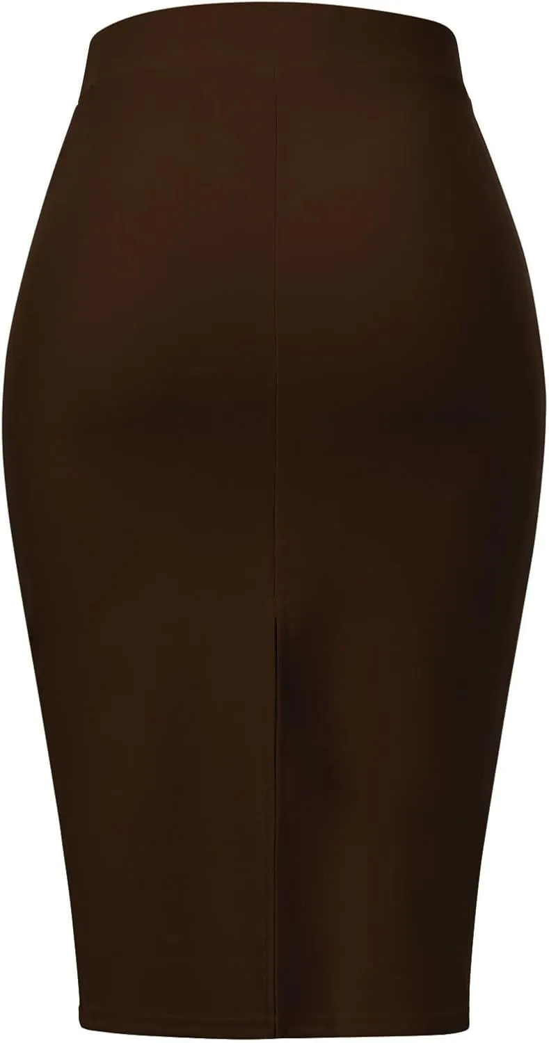 MixMatchy Women's Office Work Pencil Skirt Stretch High Waist Knee Length Bodycon for Business Casual