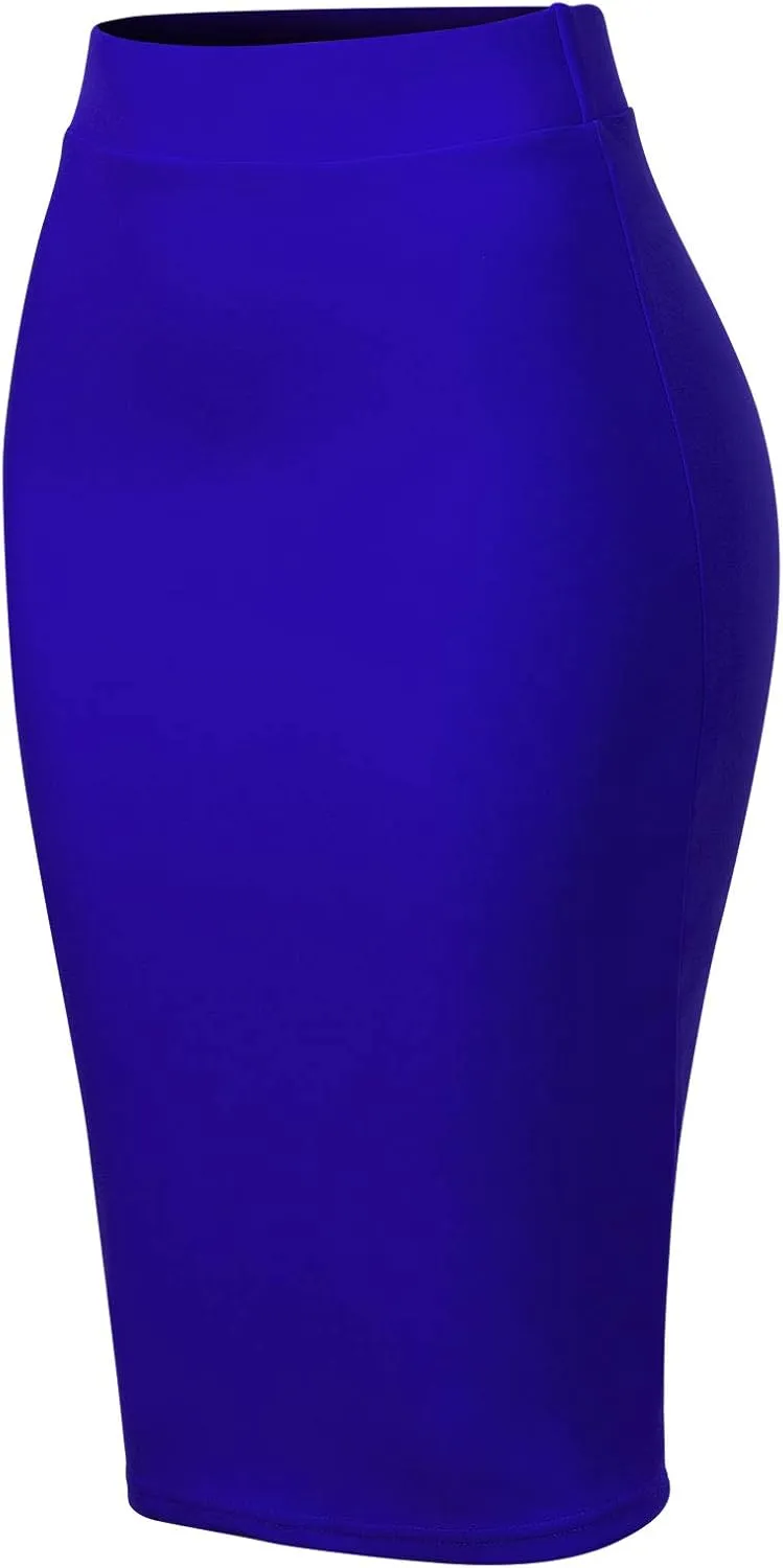 MixMatchy Women's Office Work Pencil Skirt Stretch High Waist Knee Length Bodycon for Business Casual