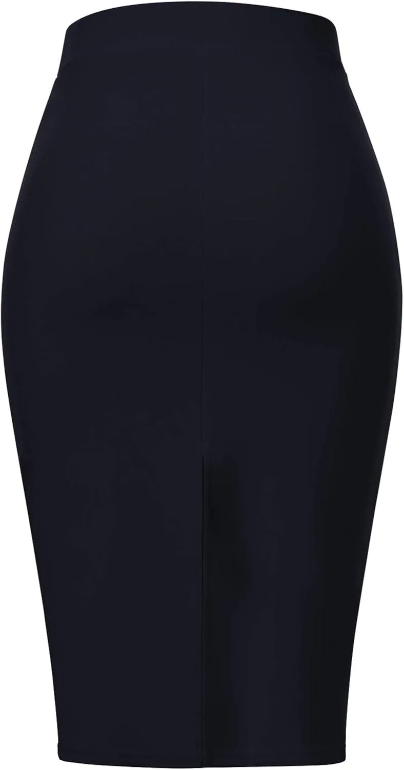 MixMatchy Women's Office Work Pencil Skirt Stretch High Waist Knee Length Bodycon for Business Casual