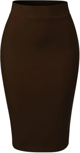 MixMatchy Women's Office Work Pencil Skirt Stretch High Waist Knee Length Bodycon for Business Casual