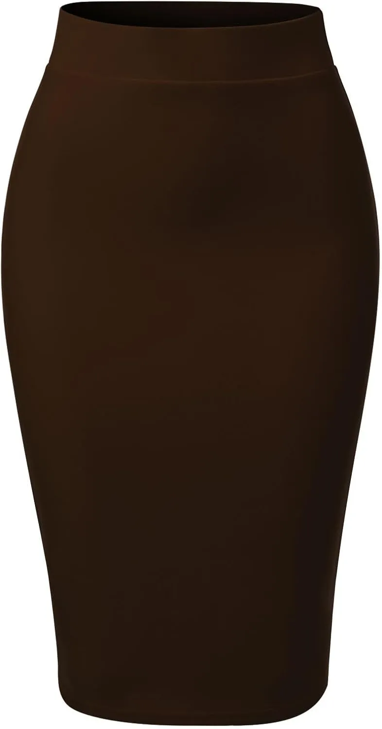 MixMatchy Women's Office Work Pencil Skirt Stretch High Waist Knee Length Bodycon for Business Casual