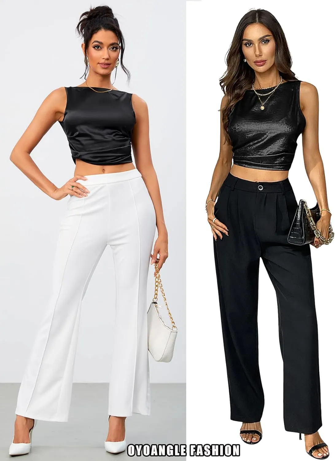 OYOANGLE Women's Satin Crop Top Bowknot Backless Sleeveless Ruched Party Blouse Going Out